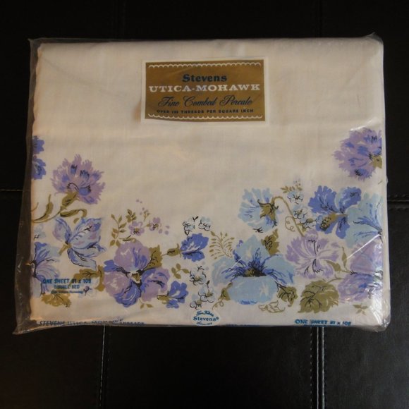 Stevens Utica Mohawk Other - Stevens Utica Double Bed  FLAT Top Sheet Percale  Queen Marie Purple Blue Floral